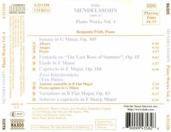 CD Felix Mendelssohn-Bartholdy: Piano Works Vol 4. - Sonata In G Minor, Op.105 / Fantasia On "The Last Rose Of Summer", Op.15 / Variations In B Flat Major