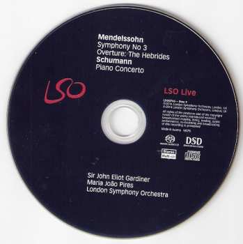 Blu-ray/SACD Robert Schumann: Symphony No 3 'Scottish', Overture: The Hebrides / Schumann - Piano Concerto