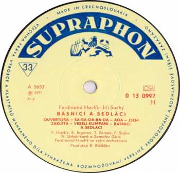 LP Jiří Suchý: Básníci A Sedláci / Revizor V Šantánu