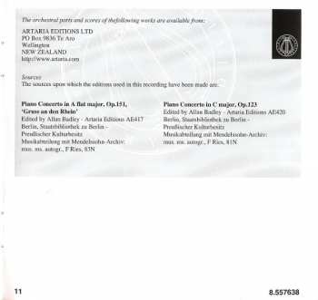 CD The New Zealand Symphony Orchestra: Piano Concertos Op. 123 (1806) And Op. 151 (1826)