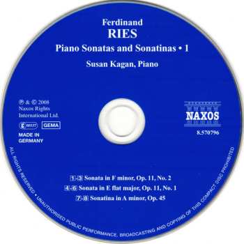 CD Ferdinand Ries: Piano Sonatas And Sonatinas • 1