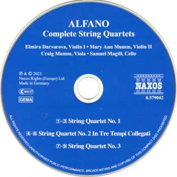 CD Franco Alfano: Complete String Quartets
