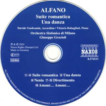 CD Franco Alfano: Suite Romantica • Una Danza • Divertimento