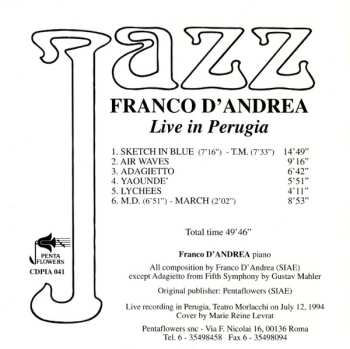 CD Franco D'Andrea: Live In Perugia