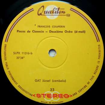 LP François Couperin: Pieces De Clavecin Ordre I.~II.