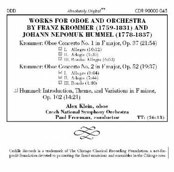 CD Johann Nepomuk Hummel: Oboe Concertos Of The Classical Era