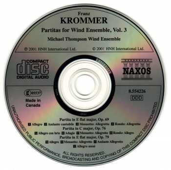 CD František Vincenc Kramář - Krommer: Partitas For Wind Ensemble, Vol. 3 (Opp. 69, 76 and 79)