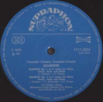 LP František Vincenc Kramář - Krommer: Quartets