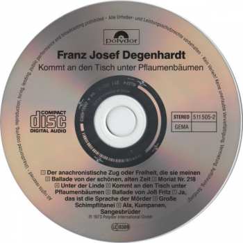 CD Franz Josef Degenhardt: Kommt  An Den Tisch Unter Pflaumenbäumen