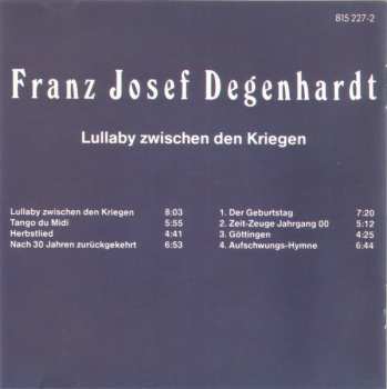 CD Franz Josef Degenhardt: Lullaby Zwischen Den Kriegen