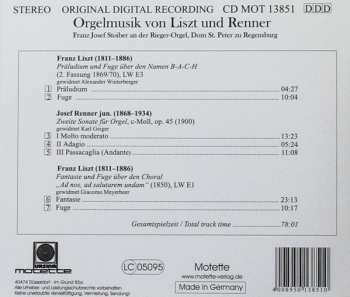 CD Franz Josef Stoiber: Orgelmusik von Liszt Und Renner