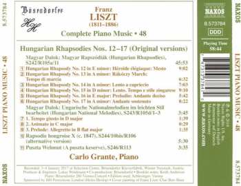 CD Franz Liszt: Hungarian Rhapsodies Nos. 12-17 (Original Versions)