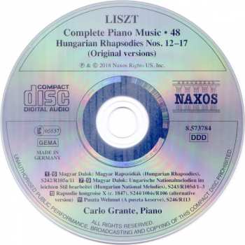 CD Franz Liszt: Hungarian Rhapsodies Nos. 12-17 (Original Versions)