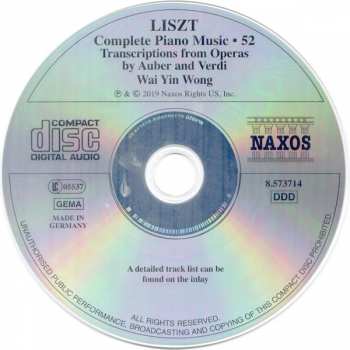 CD Franz Liszt: Transcriptions From Operas By Auber And Verdi