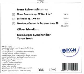 CD Nürnberger Symphoniker: Piano Concerto No. 2; Sereande In F; Overture Cyrano de Bergerac