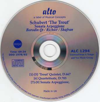 CD Franz Schubert: ‘Trout’ Quintet / Sonata Arpeggione / Quartettsatz