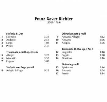 CD Franz Xaver Richter: Sinfonias, Sonatas & Oboe Concerto