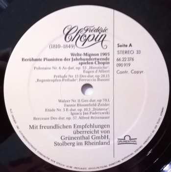 LP Frédéric Chopin: Welte Mignon / Konzert Für Klavier Und Orchester (Auslese '81)