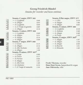 CD Georg Friedrich Händel: Sonatas For Recorder And Basso Continuo