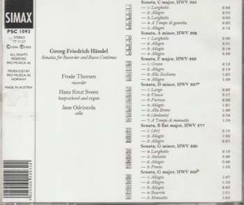 CD Georg Friedrich Händel: Sonatas For Recorder And Basso Continuo
