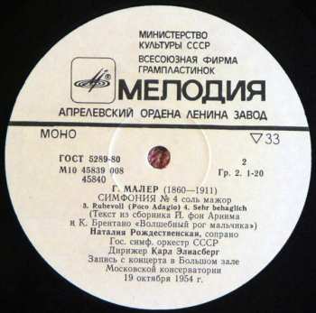 LP Gustav Mahler: Symphony No. 4