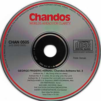 CD Georg Friedrich Händel: Chandos Anthems Volume 3 - Nos. 7, 8 & 9
