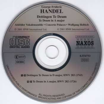 CD Georg Friedrich Händel: Dettingen. Te Deum In A Major