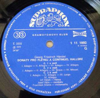2LP Josef Hála: Sonáty Pro Flétnu A Continuo (2xLP)