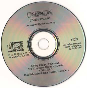 CD Georg Philipp Telemann: The Complete Recorder Duets, Volume I