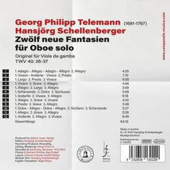 CD Georg Philipp Telemann: Zwölf Neue Fantasien Für Oboe Solo (Original Für Viola de Gamba TWV 40: 26-37 DIGI