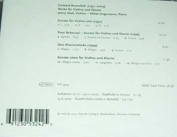 CD Gerhard Rosenfeld: Spielen Gerhard Rosenfeld - Werke Für Violine Und Klavier