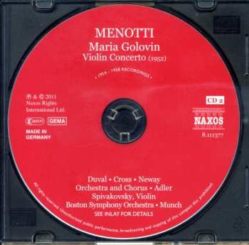 2CD Charles Munch: Maria Golovin / Violin Concerto
