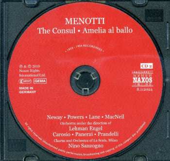 2CD Orchestra Del Teatro Alla Scala: The Consul / Amelia Al Ballo