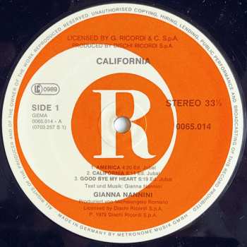 LP Gianna Nannini: California