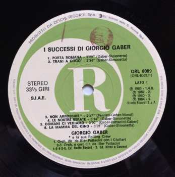 LP Giorgio Gaber: I Successi Di Giorgio Gaber