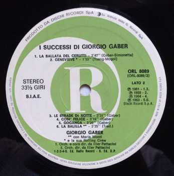 LP Giorgio Gaber: I Successi Di Giorgio Gaber