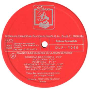 LP Giorgio Gaslini: Cuando Las Mujeres Se Llaman Señoras (Banda Sonora Original)