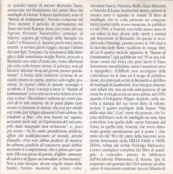 CD Fortuna Ensemble: Il Primo Libro Dei Madrigali A Quattro Voci Sopra Quindici Stanze Di M. Bernardo Tasso