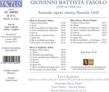 CD Giovanni Battista Fasolo: Annuale Opera Ottava, Venezia 1645