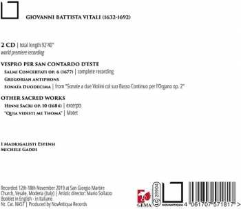 2CD Giovanni Battista Vitali: Vespers 1677 - Vespro Per San Contardo D'Este