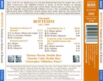 CD Giovanni Bottesini: Fantasia On Themes Of Rossini / Passioni Amorose / Gran Duetto No. 2 / Concerto A Due Contrabbassi