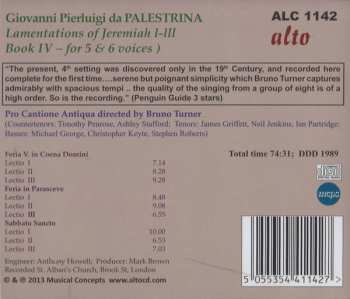 CD Giovanni Pierluigi da Palestrina: Lamentations Of Jeremiah Book Four