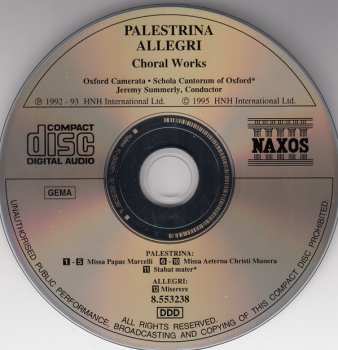 CD Gregorio Allegri: Missa Papae Marcelli • Missa Aeterna Christi Munera • Stabat Mater • Miserere