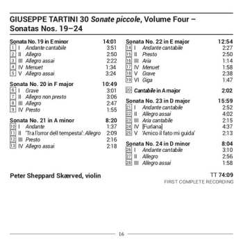 CD Giuseppe Tartini: 30 Sonate Piccole For Solo Violin, Vol. 4 - Sonatas Nos. 19-24