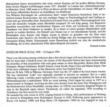 CD Gottlob Frick: Dokumente Einer Sängerkarriere - Gottlob Frick II