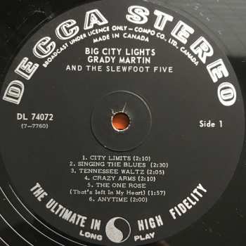 LP Grady Martin And The Slew Foot Five: Big City Lights