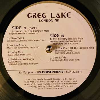 LP Greg Lake: London '81 CLR | LTD