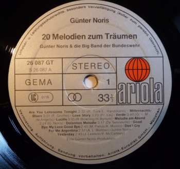 LP Günter Noris: 20 Melodien Zum Träumen