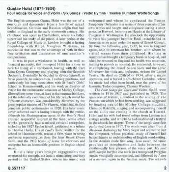 CD Gustav Holst: Vedic Hymns / Four Songs For Voice And Violin / Humbert Wolfe Songs