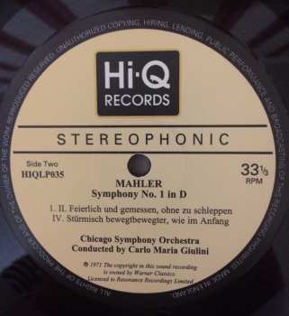 LP The Chicago Symphony Orchestra: Sinfonie Nr. 1 D-Dur "Der Titan"